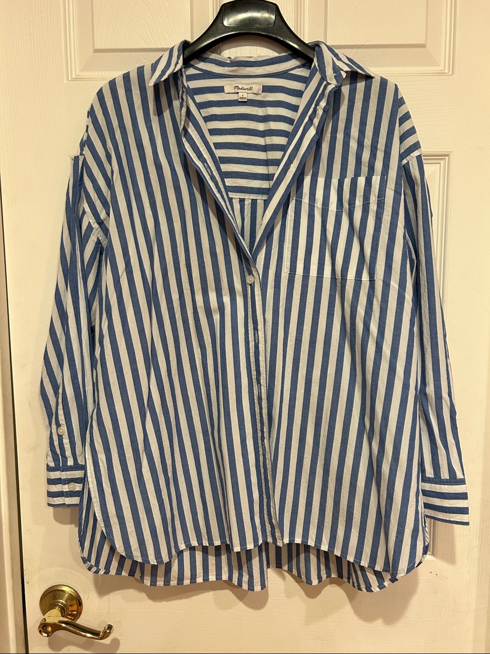 Madewell Blue and White Vertical Stripe Button-Down Shirt
